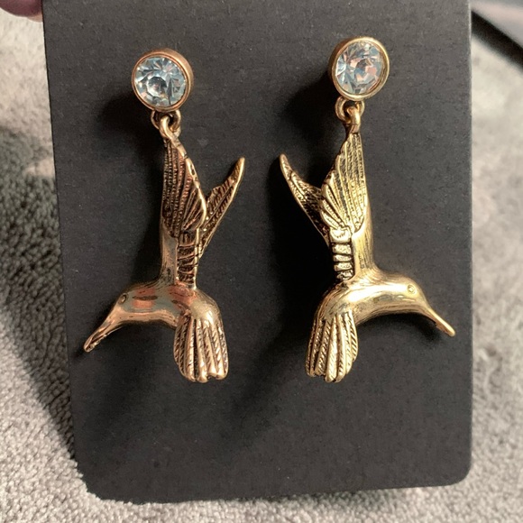Golden Hummingbird Drop Earrings new - Picture 2 of 10
